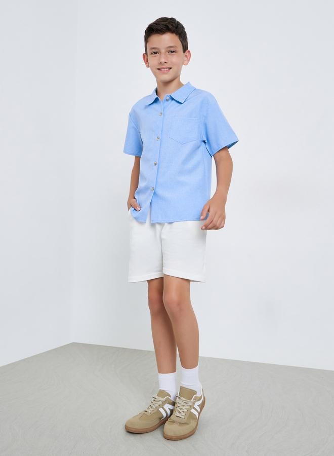 Styli Boys Blue Solid Short Sleeve Shirt - Image 1